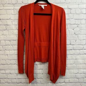 Diane von Furstenberg Orange Red Open Cardigan Silk Cashmere Blend Small